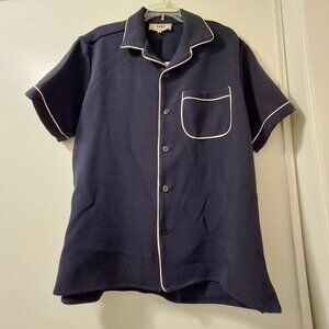 Yony Men's Camp Collar Button Shirt with Piping NWT, navy, sz L